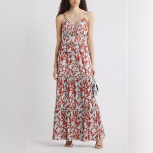Chelsea28 Red and White Ruffled Tiered Maxi Dress